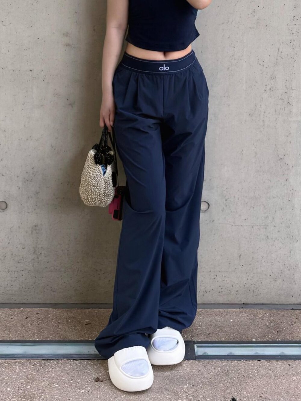 🧊ALO Yoga NWT Navy Suit Up Wide Leg Trouser👖30" Inseam Regular